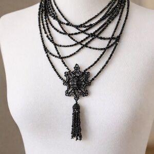 St. John Collection Black Beaded Tassel Necklace